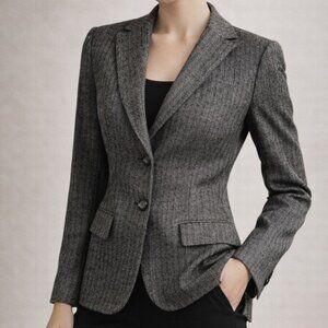 Brooks Brothers Wool Silk Herringbone Blazer Gray Tailored Jacket Sz 8